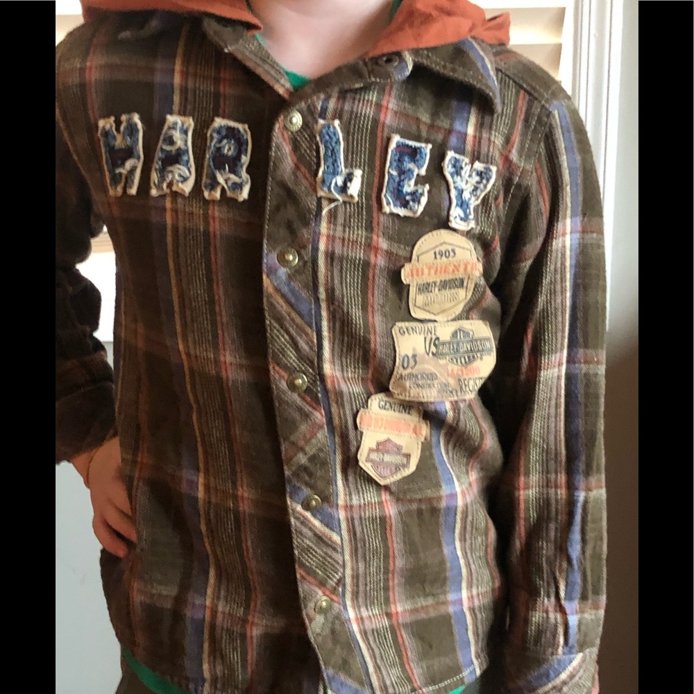 🏍Harley Davidson flannel shirt jacket with hood!